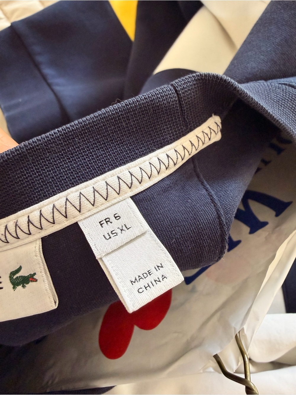 Lacoste Navy, White & Yellow Striped Crewneck Sweater - Picture 5 of 5